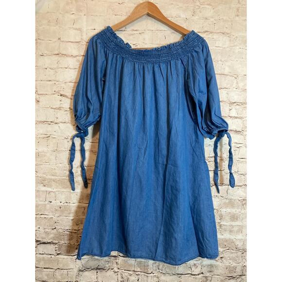 Speed Control Dress Womens Large Chambray Blue Off The Shoulder Cotton Shift - Picture 1 of 14